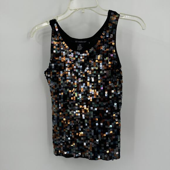 52 Weekends Womens Sequin Tank Top Size S Y2K Disco Rave Sparkle - Picture 1 of 6